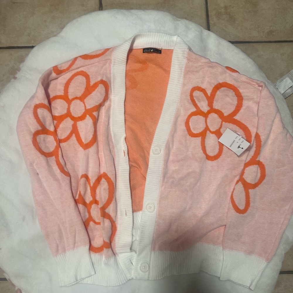 Floral Pink and Orange Women's Sweater